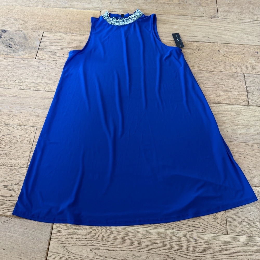 Tiana B Royal Blue Embellished Mock Neck Sleeveless Cocktail Dress Large (435)‎